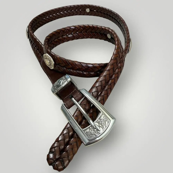 Brighton Vintage Leather Braided Western Concho Studded Belt Size L/34  Brown - Picture 2 of 8